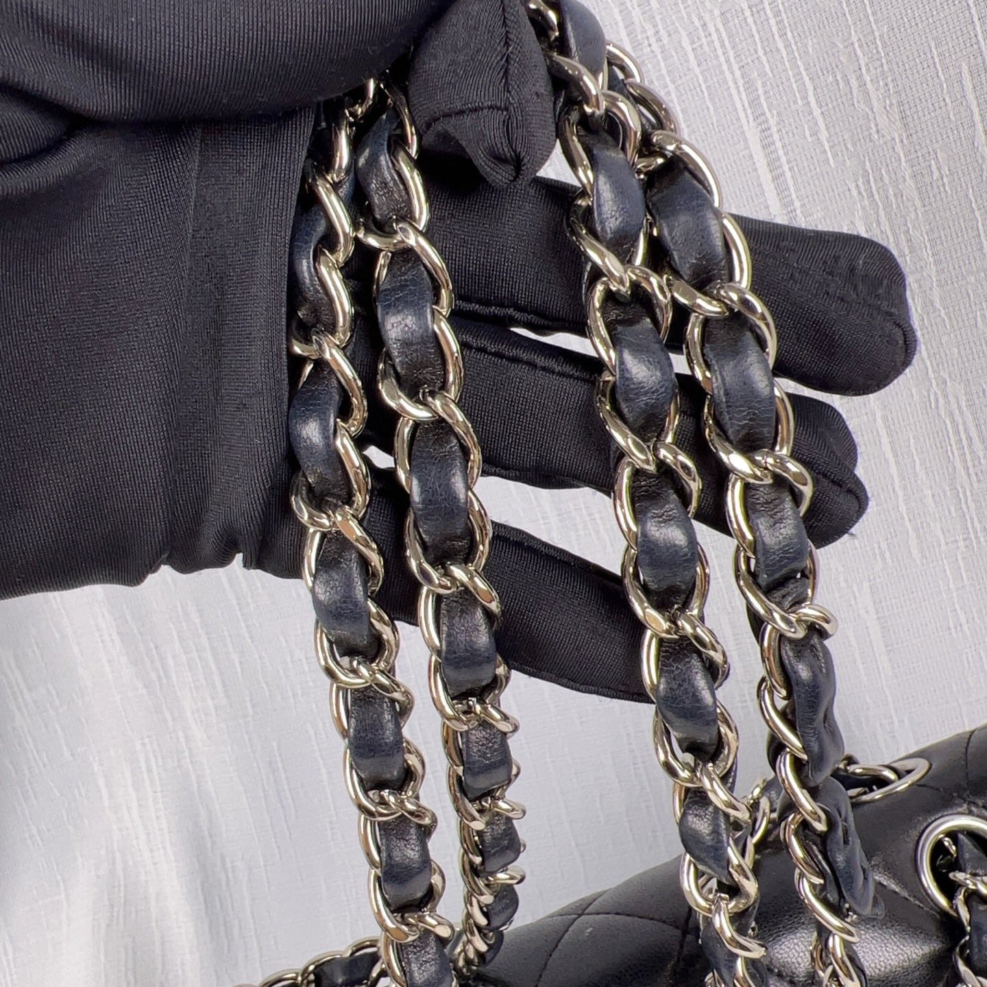 98% NEW - CHANEL Classic Flap Black Lambskin with Silver Hardware Medium Size 25 x 7 x 16 cm