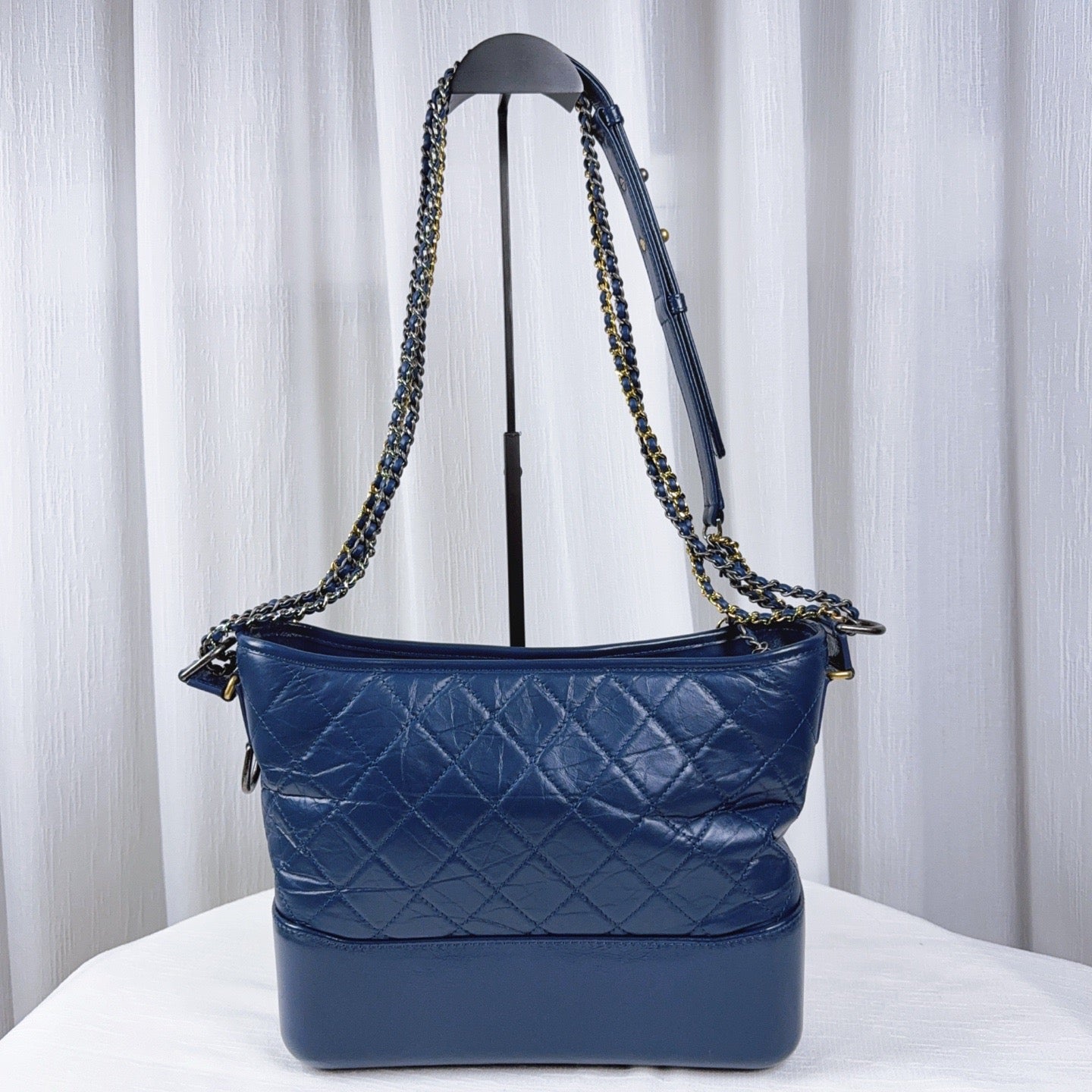 98% NEW - CHANEL Medium Gabrielle Black Calfskin Hobo Bag with Gold & Silver Hardware 28 x 10 x 23 cm