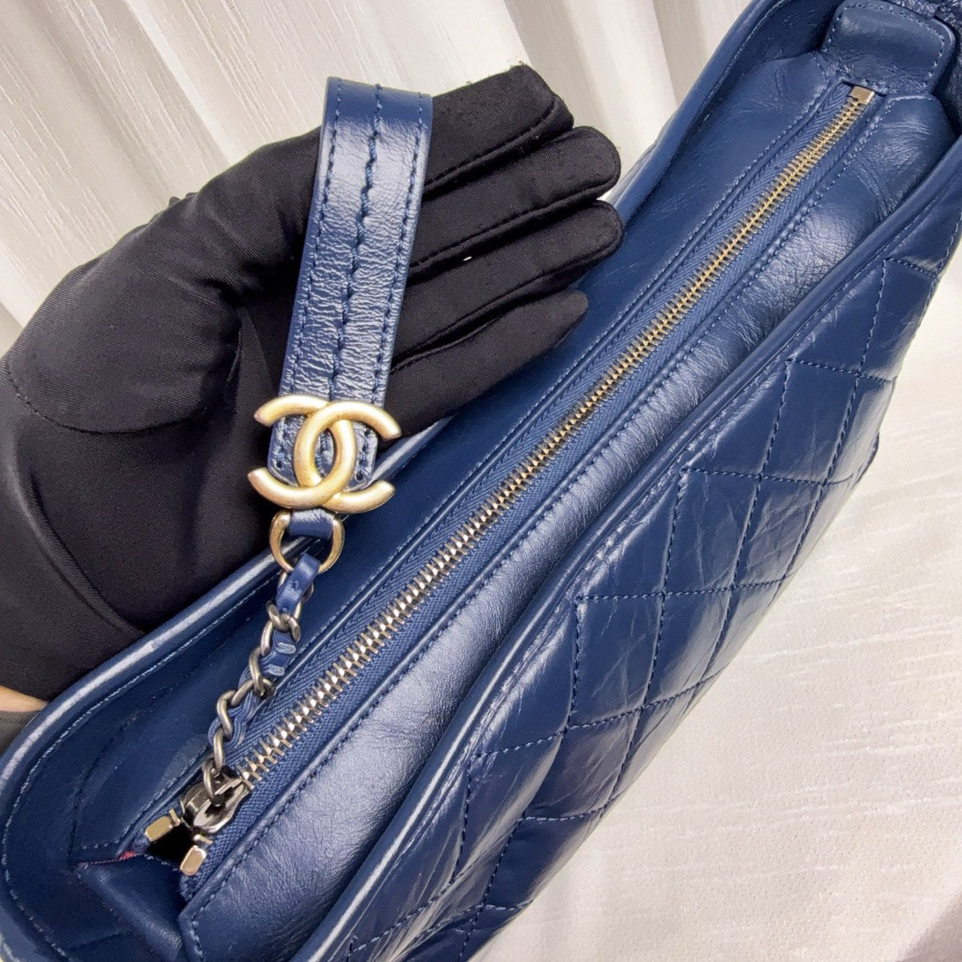 98% NEW - CHANEL Medium Gabrielle Black Calfskin Hobo Bag with Gold & Silver Hardware 28 x 10 x 23 cm