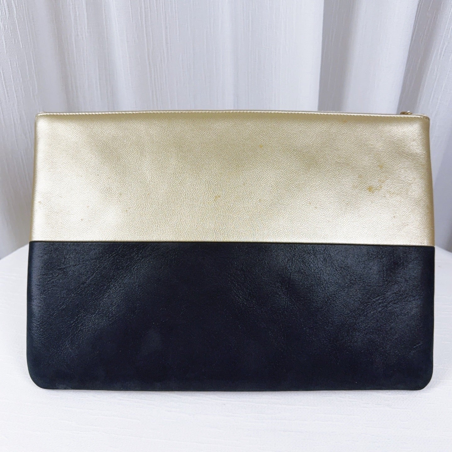 90% NEW - CHANEL Beige & Black Lambskin Clutch with Gold Hardware 34 x 2 x 24 cm