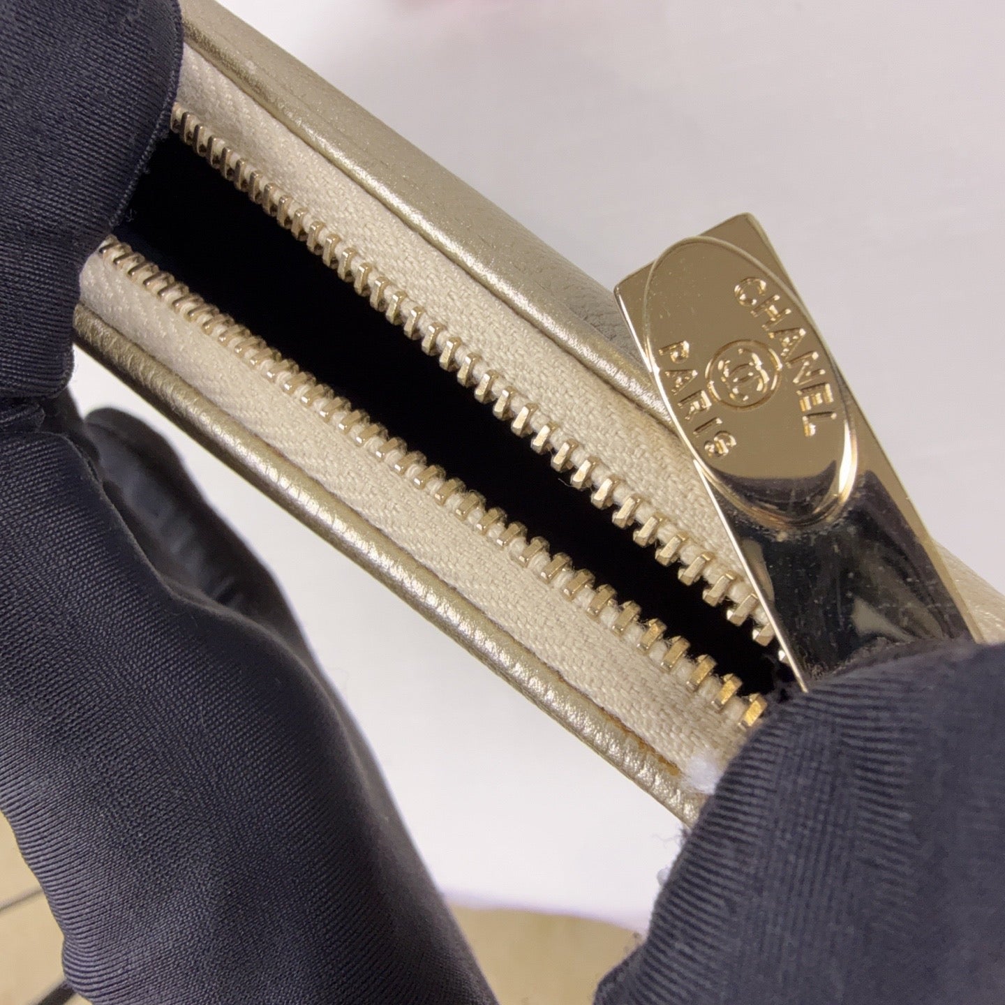 90% NEW - CHANEL Beige & Black Lambskin Clutch with Gold Hardware 34 x 2 x 24 cm