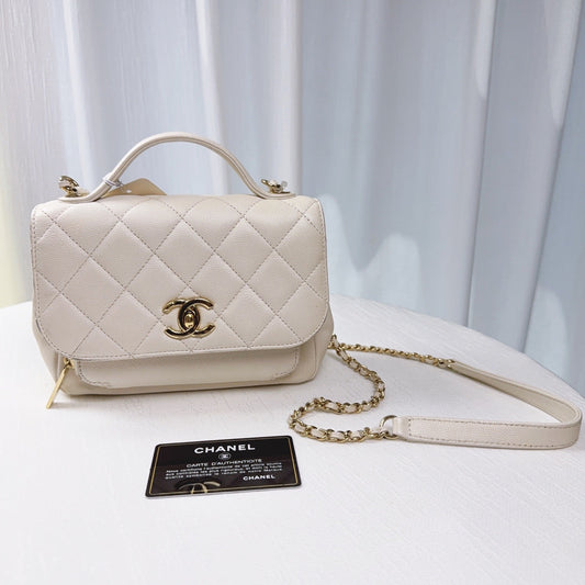 98% NEW - CHANEL White Caviar Affinity Small Flap Bag with Silver Hardware 19 x 7 x 14 cm
