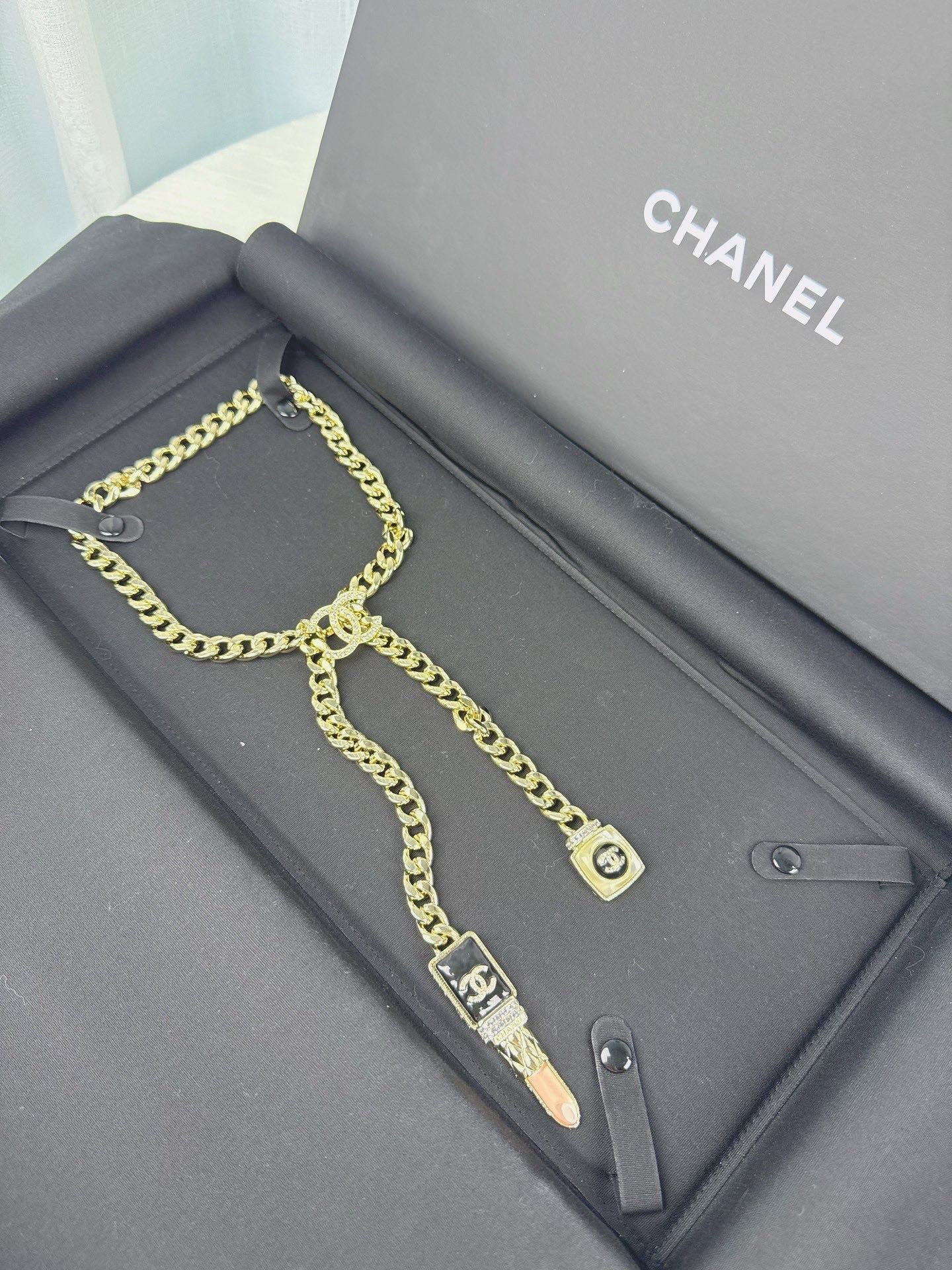 100% NEW - CHANEL Gold Lipstick Perfume Bottle Pendant Necklace