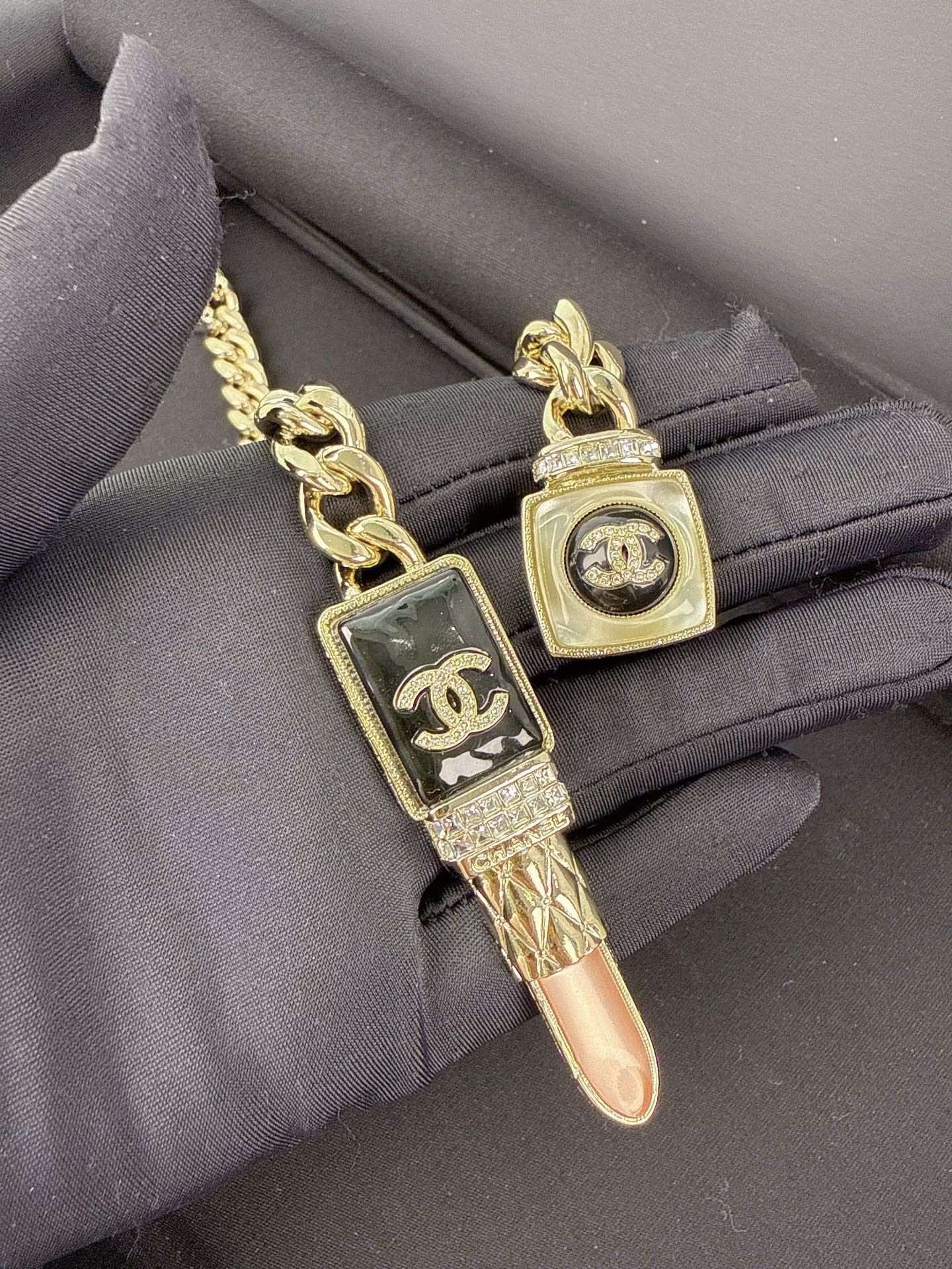 100% NEW - CHANEL Gold Lipstick Perfume Bottle Pendant Necklace