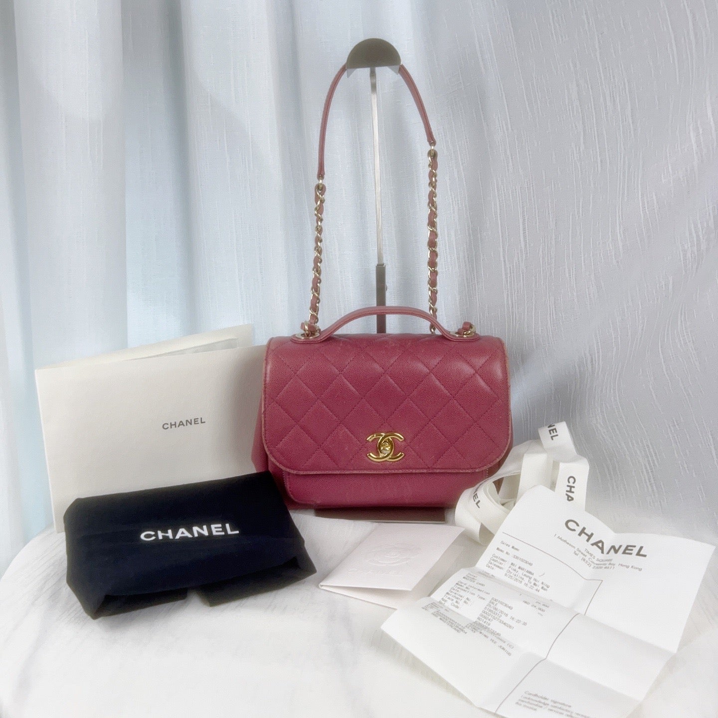 85% NEW - CHANEL Affinity Postman Bag in Rose Beige Caviar Leather with Gold Hardware 22×9×17cm