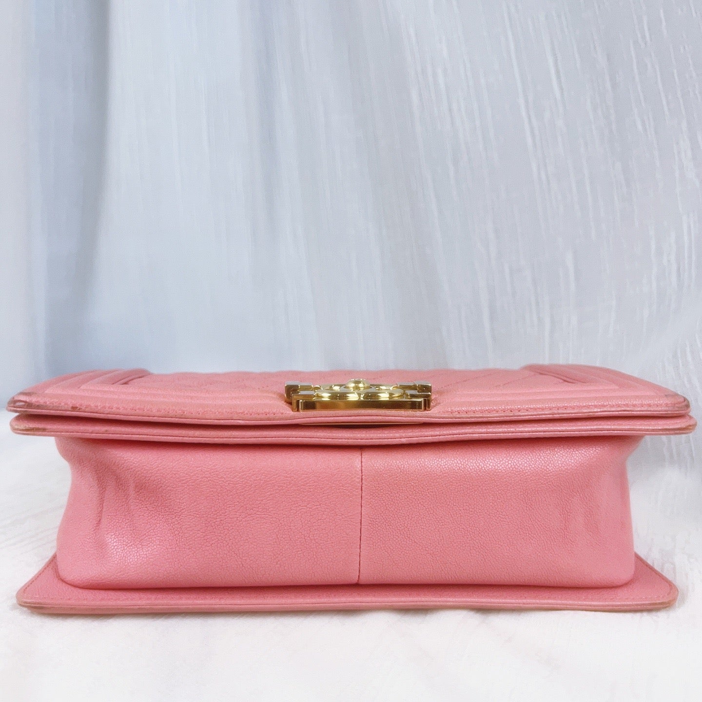 98% NEW - CHANEL Le Boy Medium Pink Caviar Leather with Gold Hardware Shoulder Bag
