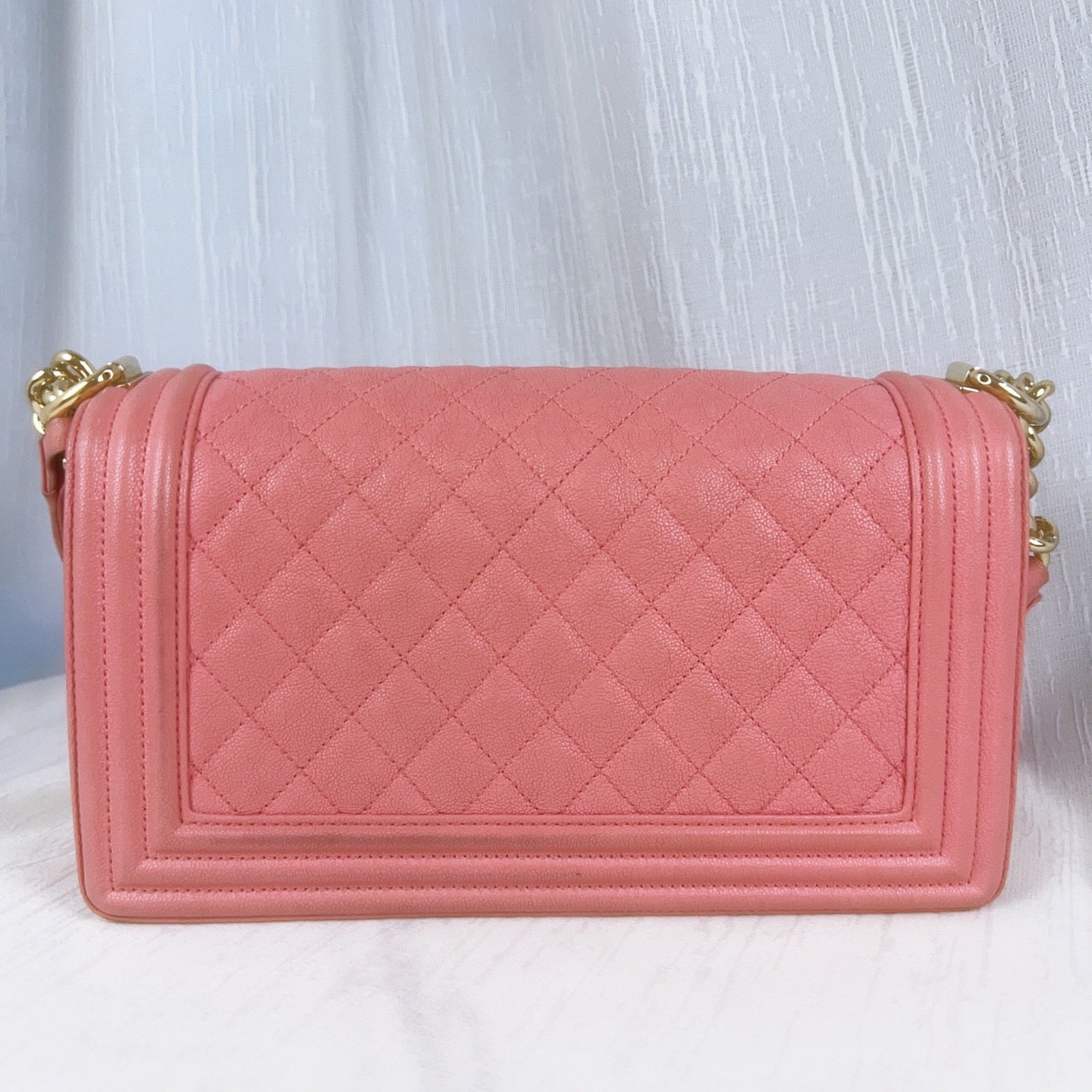 98% NEW - CHANEL Le Boy Medium Pink Caviar Leather with Gold Hardware Shoulder Bag