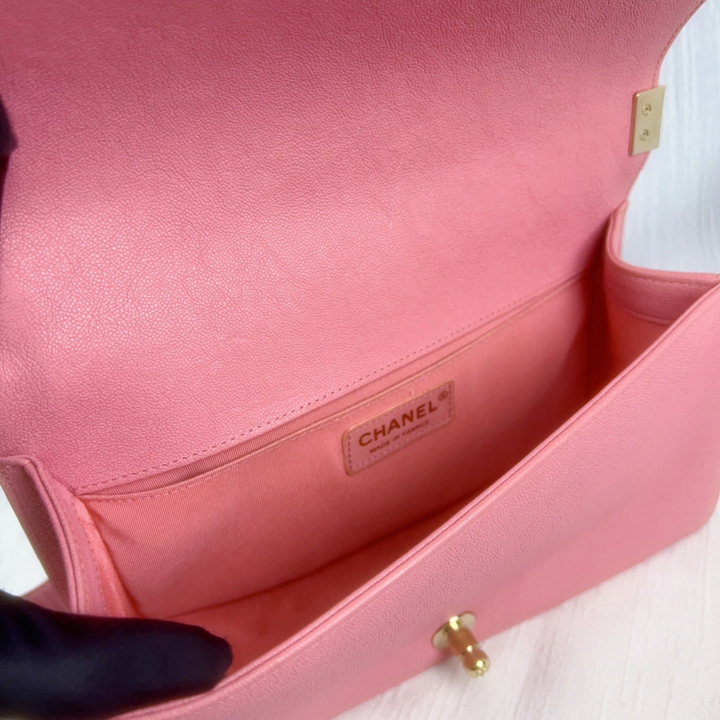 98% NEW - CHANEL Le Boy Medium Pink Caviar Leather with Gold Hardware Shoulder Bag