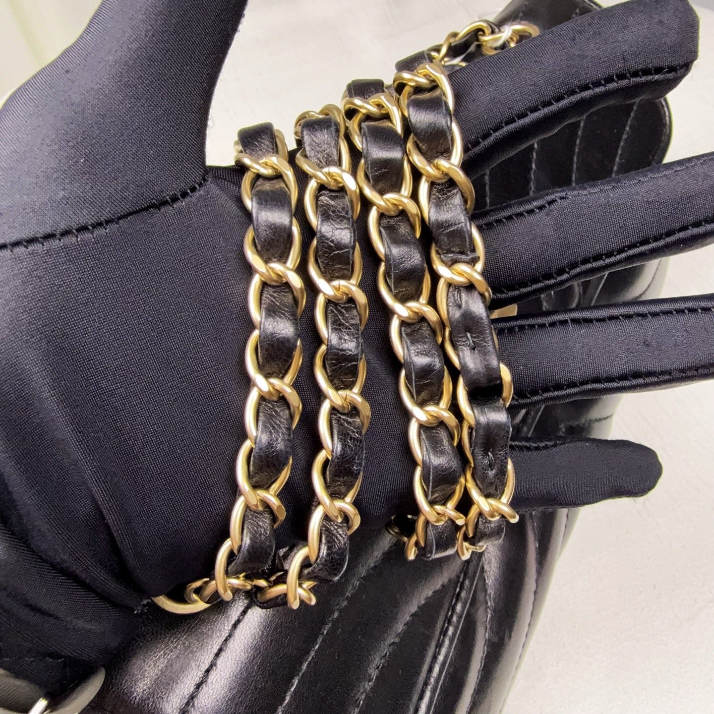 90% NEW - CHANEL V-Stitch Baguette CF Black Lambskin with Gold Hardware Medium Size 27 x 7 x 12 cm