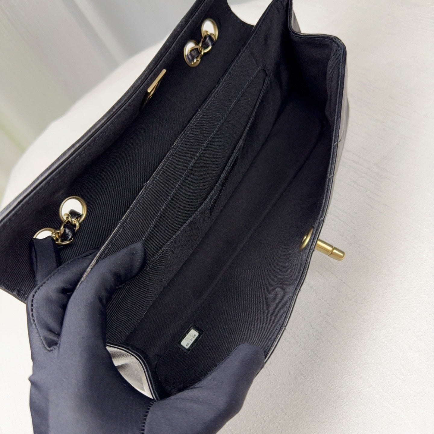 90% NEW - CHANEL V-Stitch Baguette CF Black Lambskin with Gold Hardware Medium Size 27 x 7 x 12 cm
