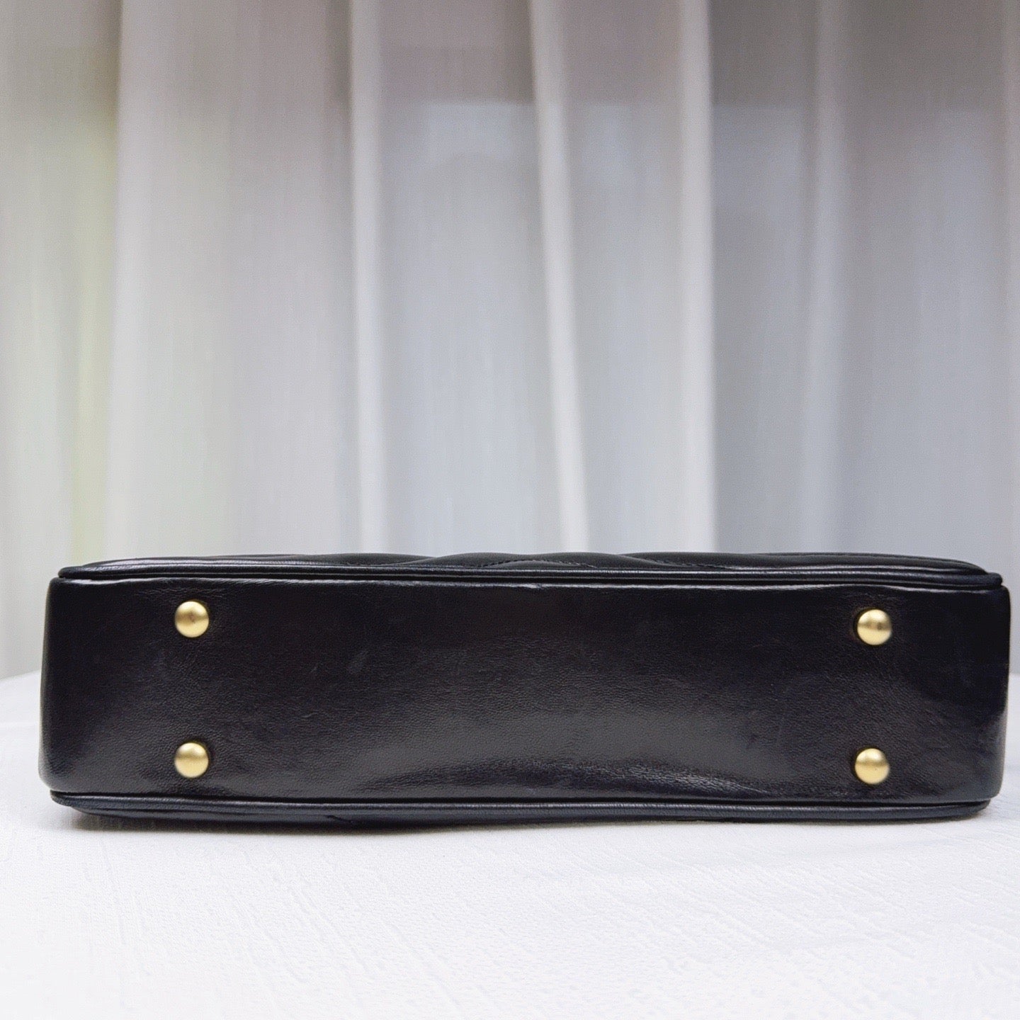 90% NEW - CHANEL V-Stitch Baguette CF Black Lambskin with Gold Hardware Medium Size 27 x 7 x 12 cm