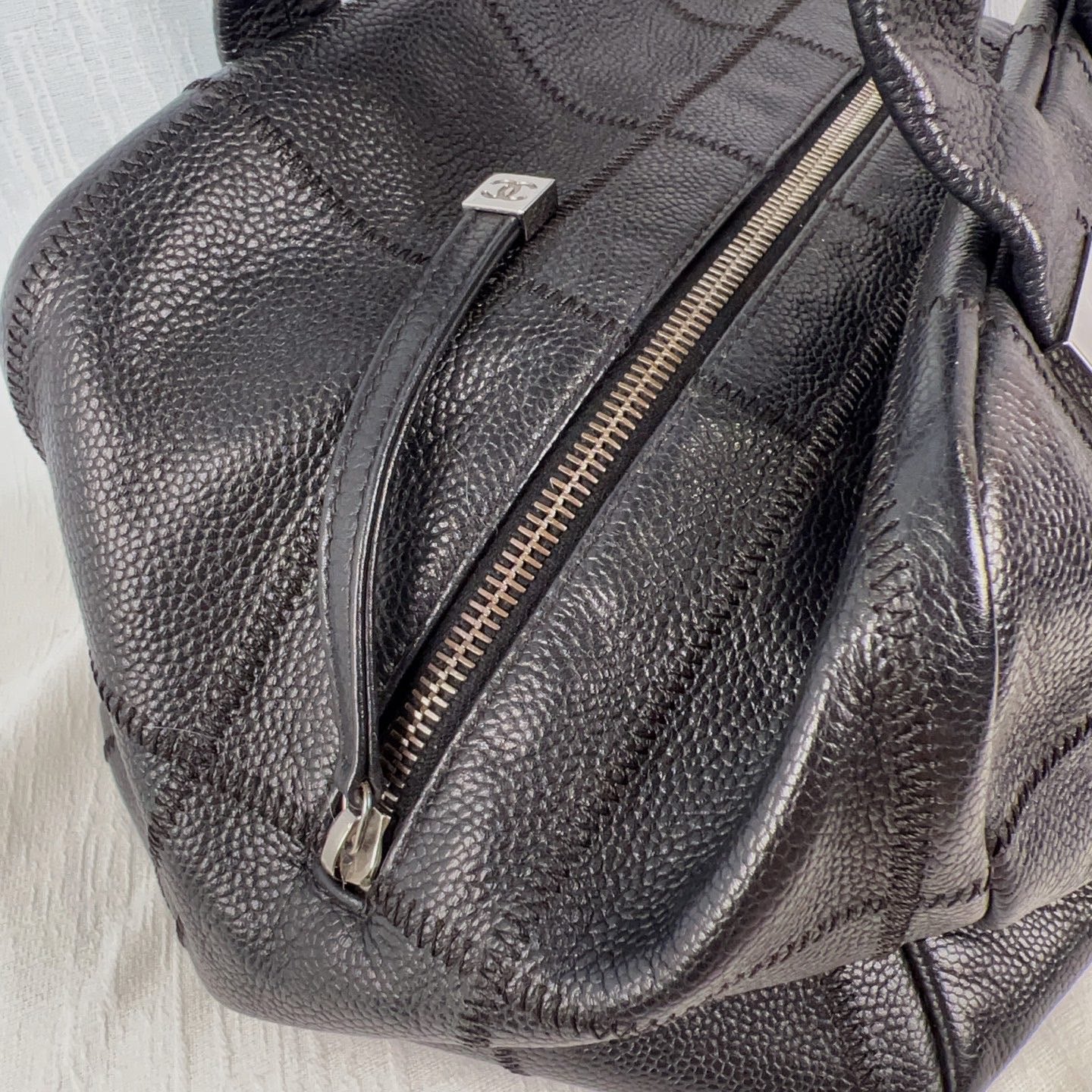 98% NEW - CHANEL Vintage Quilted Caviar Leather Toaster Bag Black with Metal Hardware Medium Size 29x20x17cm