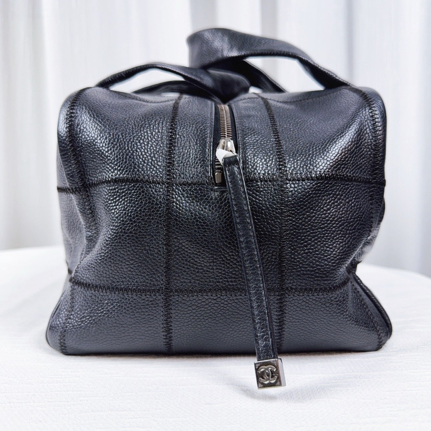 98% NEW - CHANEL Vintage Quilted Caviar Leather Toaster Bag Black with Metal Hardware Medium Size 29x20x17cm