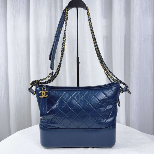 98% NEW - CHANEL Medium Gabrielle Black Calfskin Hobo Bag with Gold & Silver Hardware 28 x 10 x 23 cm