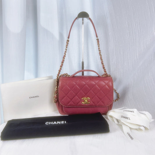 85% NEW - CHANEL Affinity Postman Bag in Rose Beige Caviar Leather with Gold Hardware 22×9×17cm