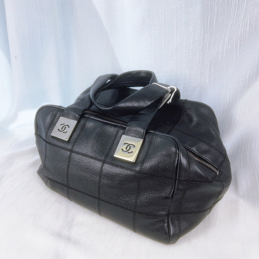 98% NEW - CHANEL Vintage Quilted Caviar Leather Toaster Bag Black with Metal Hardware Medium Size 29x20x17cm